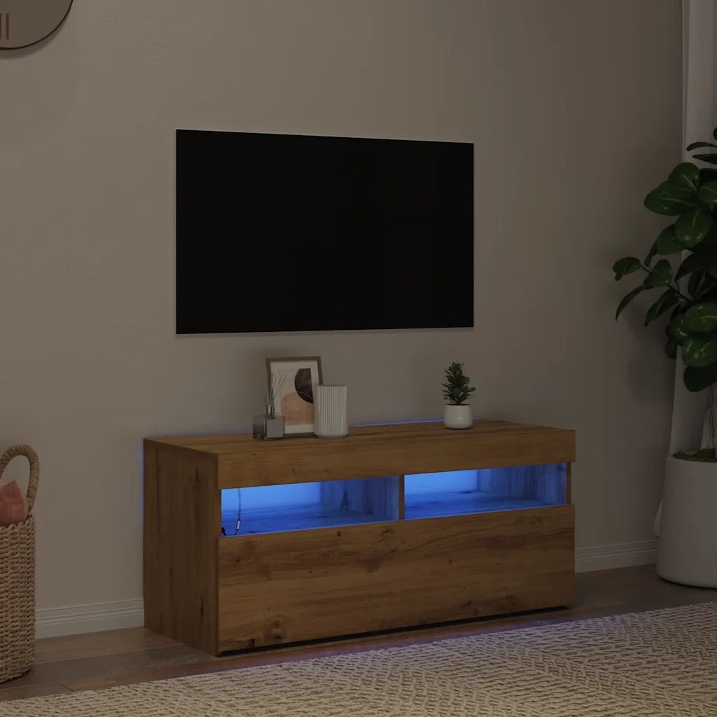 Mobile Porta TV con LED Artigianale 90x35x40 cm Multistrato 856308
