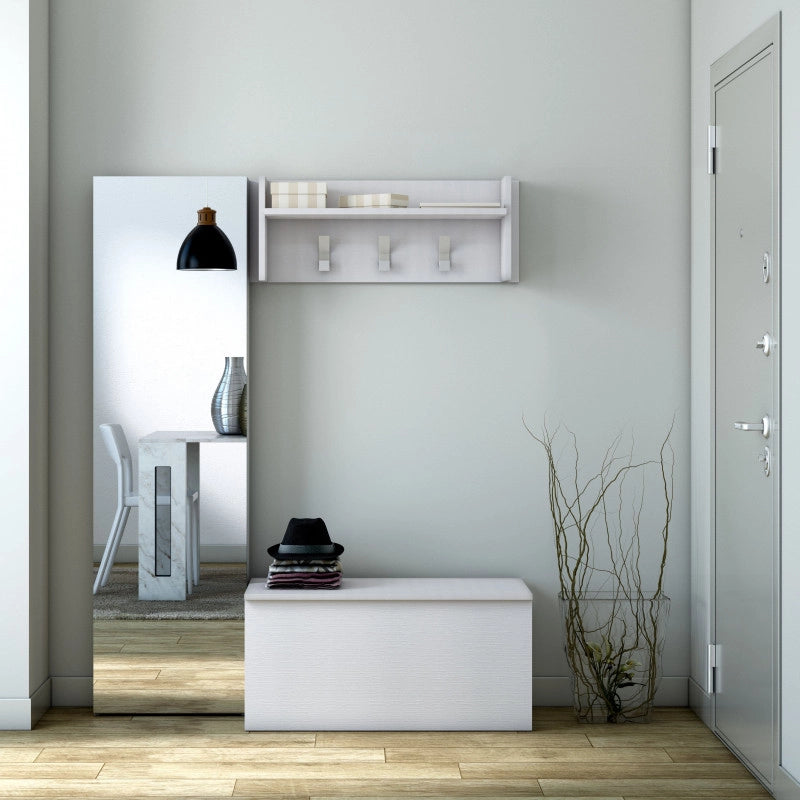 Pannello appendiabiti a parete con ripiano e 3 ganci bianco 90x29x34 cm - Terraneo