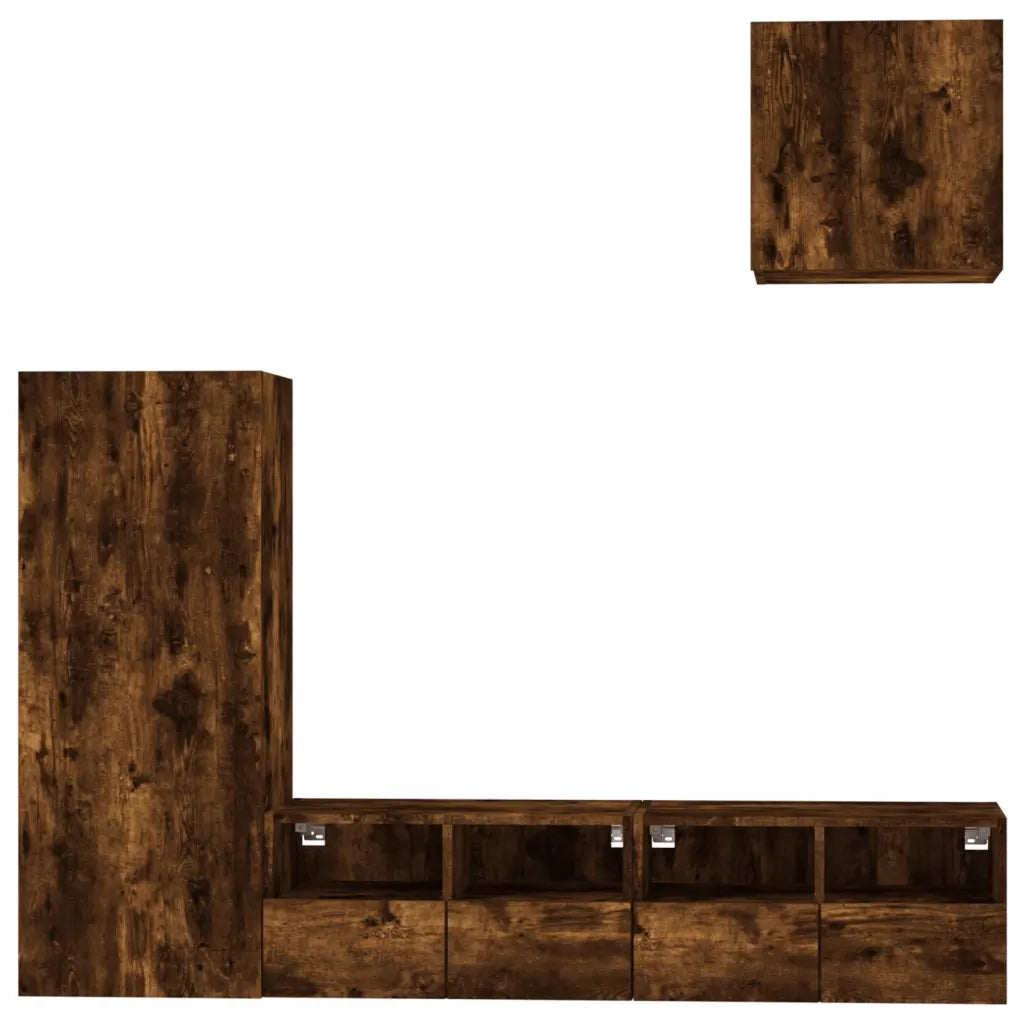 Mobili TV a Muro 4pz | Armadietto TV | Mobile Porta TV Rovere Fumo in Legno Multistrato
