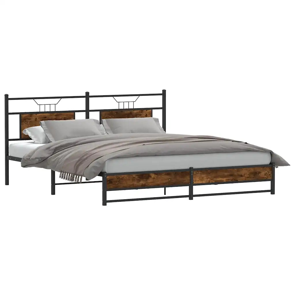 vidaXL Giroletto senza Materaso in Metallo Rovere Fumo 180x200 cm