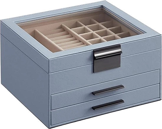 Cassetto di conservazione per gioielli portatile per donne con cassetti per collane, orecchini e anelli