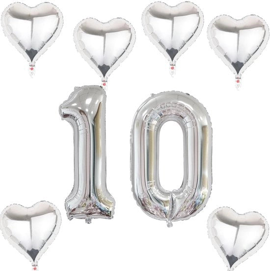 Folieballoone XXL 40 Pollici - Numero 10 - Decorazione di Compleanno - Ballo Helio/Aria - Alta Resistenza alla Forma - Incluso Spillo per Inflazione - Ballo Numerico