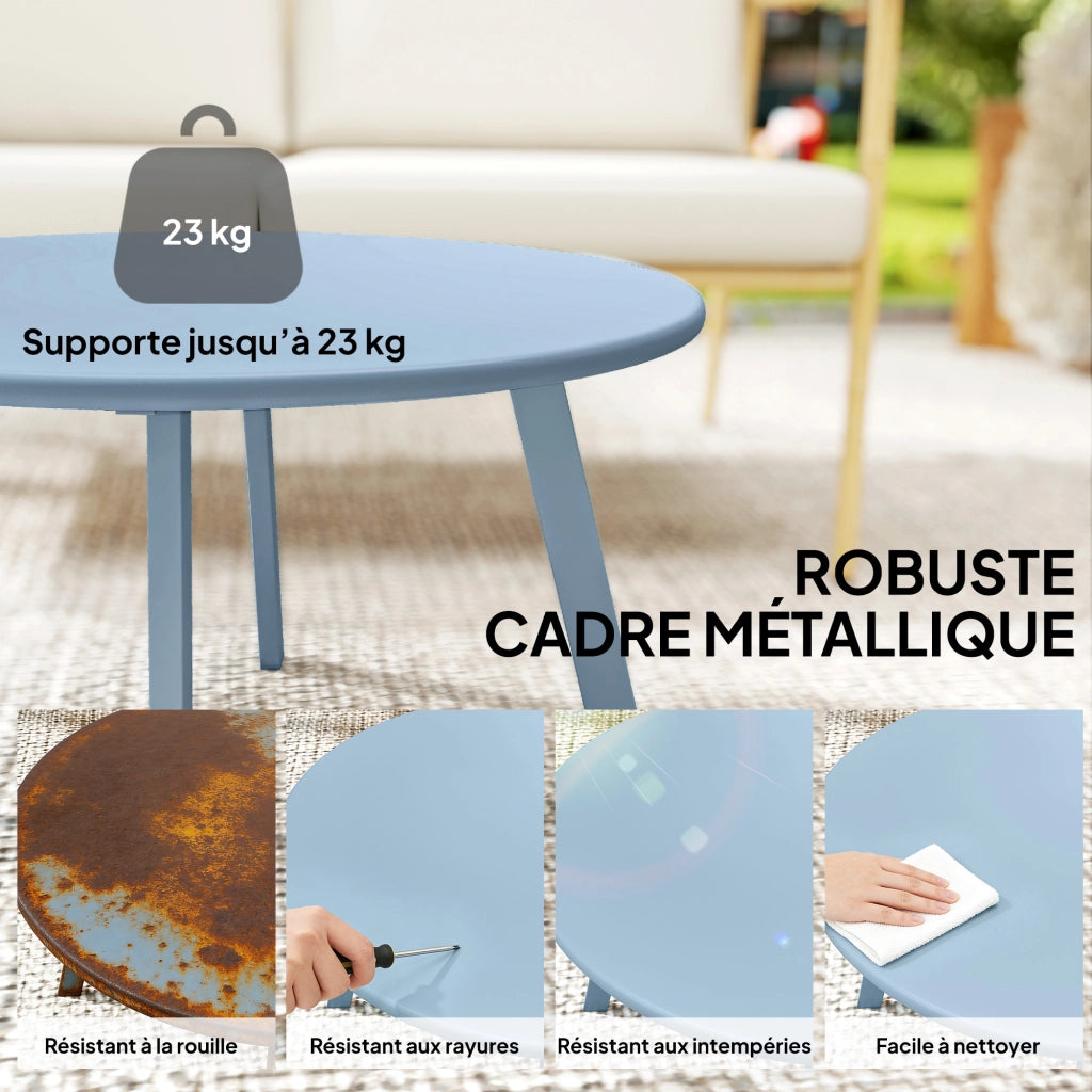 Tavolino rotondo da giardino con patini ¨C zephmum ¨C blu, metallo, ?70x42cm