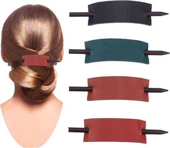 Set di spazzole in pelle con manico - 4 pezzi, spazzole liscie - Ferri per capelli per donne