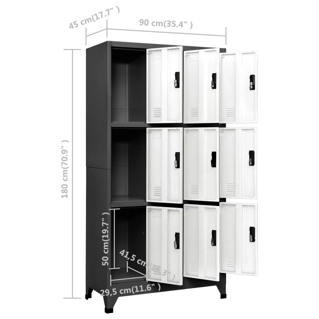 Armadietto contenitore moderno per ufficio 90 x 45 x 180 cm con ante chiudibili a chiave in acciaio antracite 02_0047020
