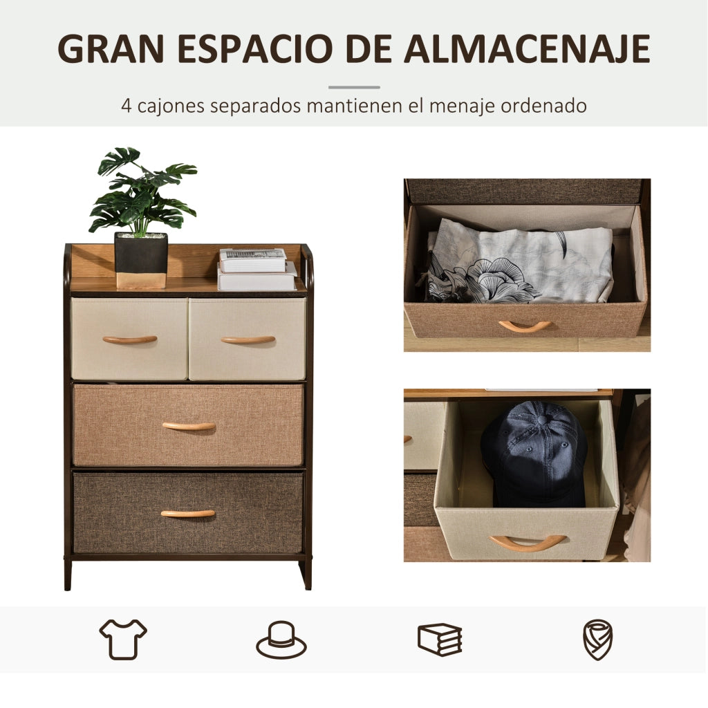 Comodino con 4 Cassetti ¨C Zephmum ¨C Legno e Metallo 58x29x78,5 cm
