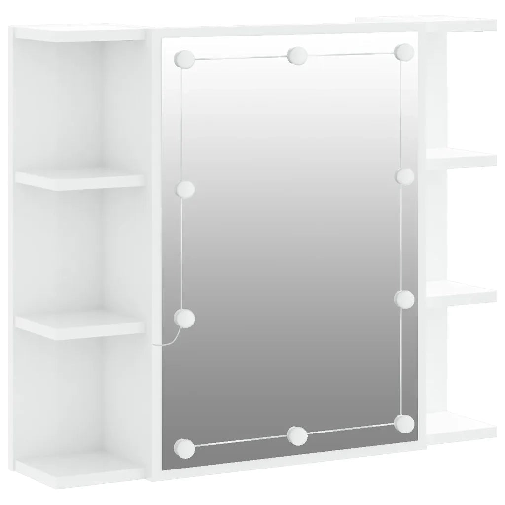 Mobile a Specchio con LED-Armadietto a Specchio Bianco Lucido 70x16,5x60 cm