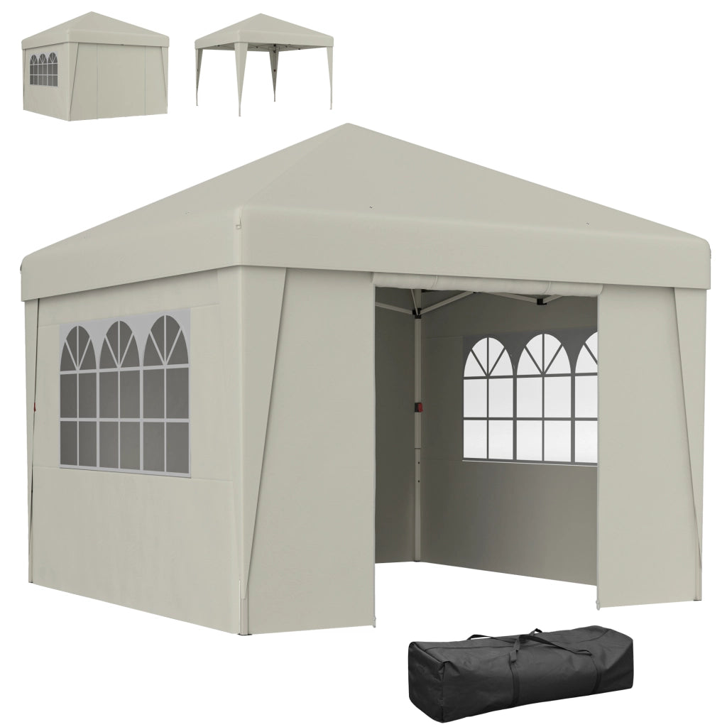 Tendone da giardino pieghevole 3x3x2.75m ¨C zephmum ¨C crema con finestre e pareti laterali