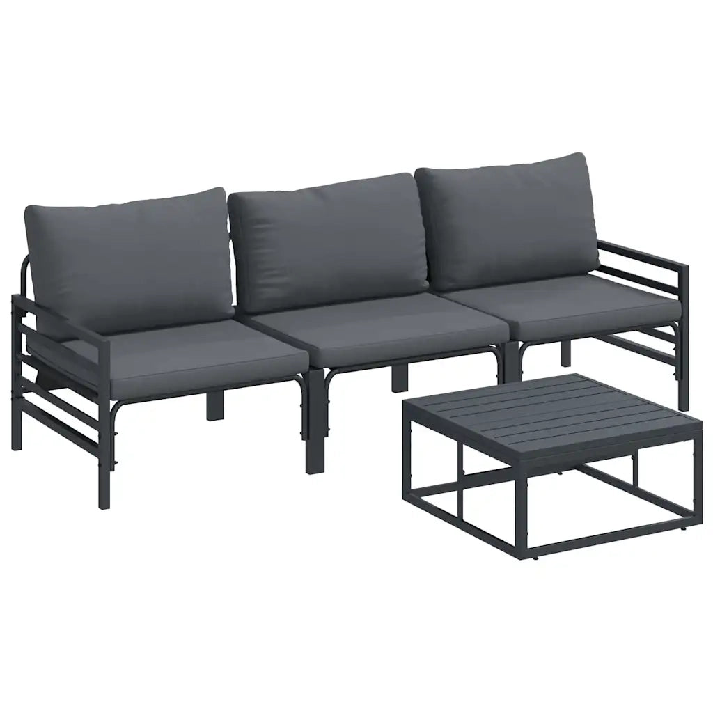 Set Divano da Giardino con cuscino 4 pz | Set Salotto da Giardino Nero Acciaio