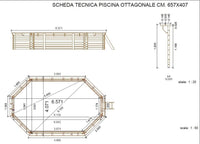 PISCINA OTTAGONALE IN LEGNO IMPREGNATO DIAMETRO CM.657X407X120H