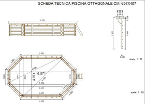 PISCINA OTTAGONALE IN LEGNO IMPREGNATO DIAMETRO CM.657X407X120H