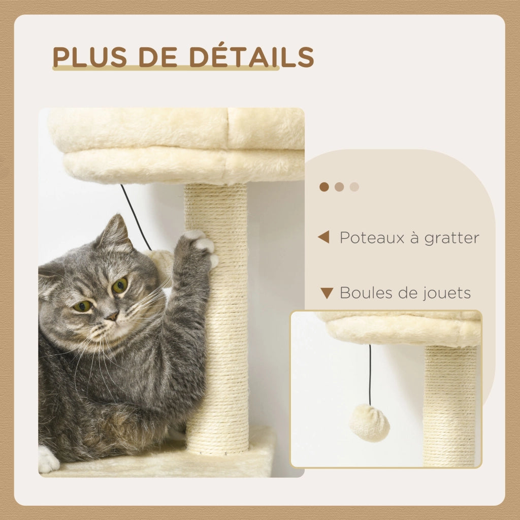 Tiragraffi per gatti con nicchie e piattaforme ¨C zephmum ¨C beige 171 cm