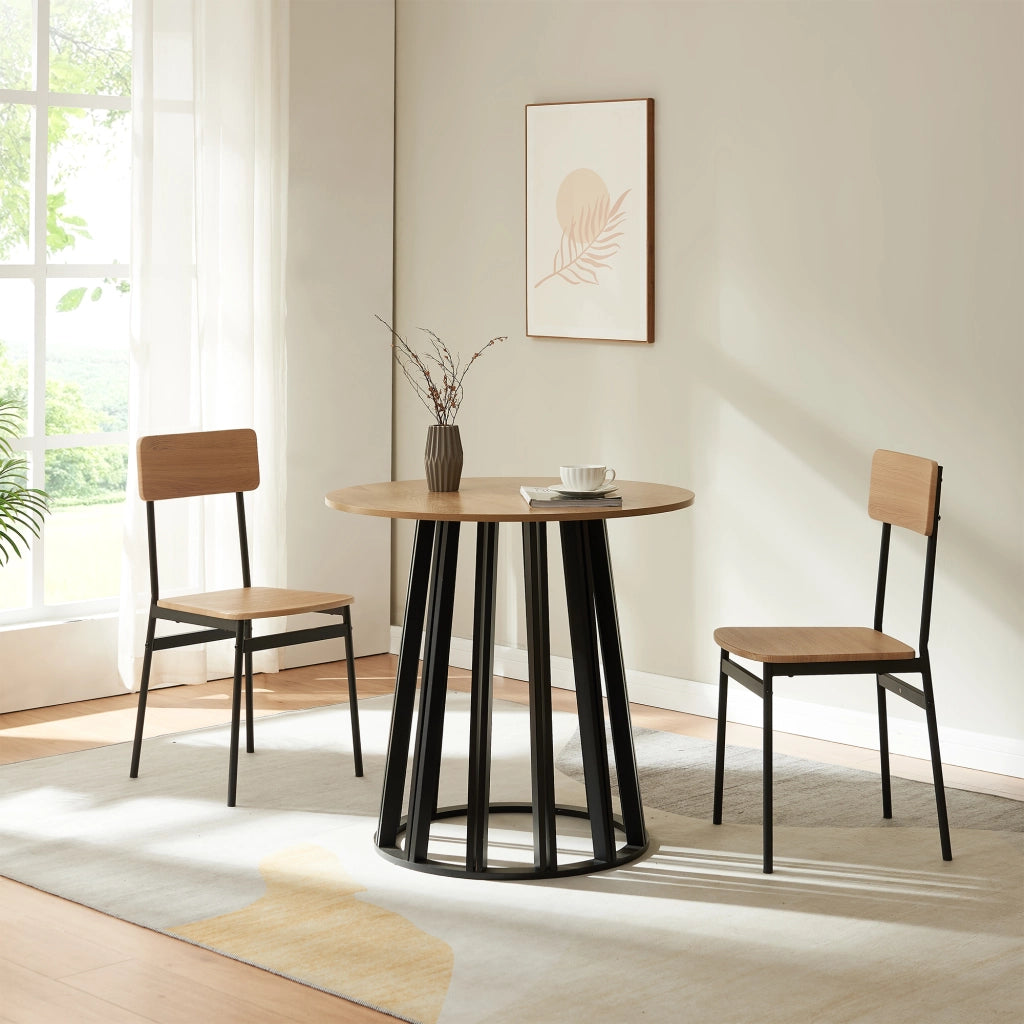Tavolo Rotondo Lensuu da Pranzo (AxØ) 76 x 80 cm - Effetto Rovere/Nero [en.casa]