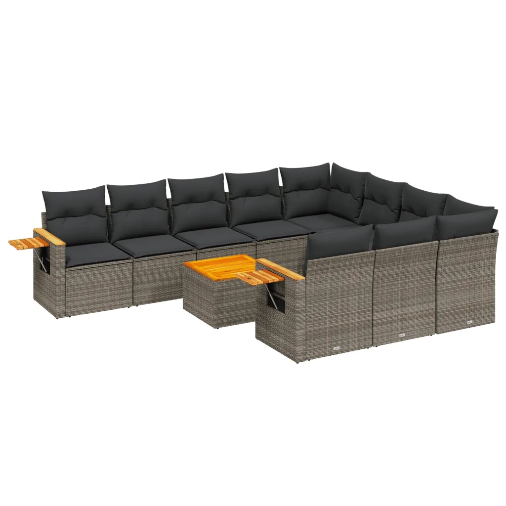 Set Divani da Giardino 11 pz con Cuscini in Polyrattan Grigio 3227187
