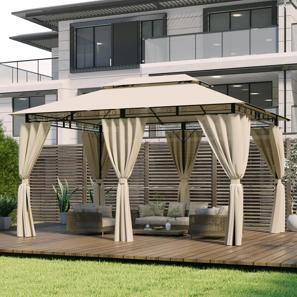 Gazebo da Giardino 3x4,Telo Gazebo 3x4 Impermeabile,Gazebo Esterno Resistente,Telaio in Metallo, Gazebos,Beige