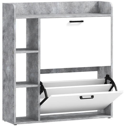 Scarpiera Slim Capacità 15 Scarpe 83x24x90,5 cm con 2 Cassetti Ribaltabili e 3 Vani Aperti Grigio