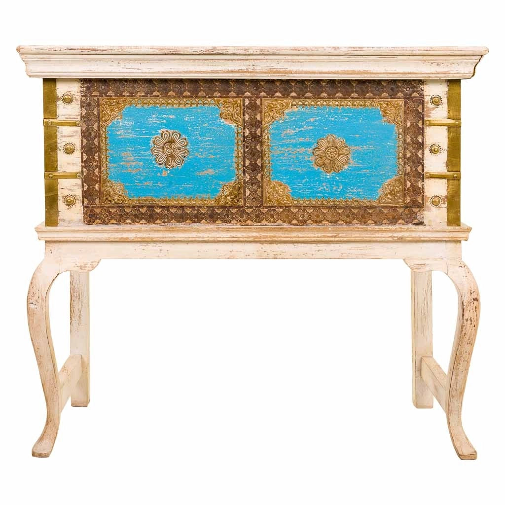 Baule alto in legno multicolore 90x40x80