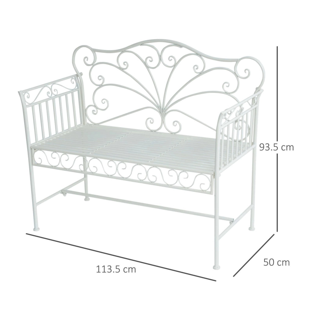 Easycomfort Panchina da Esterno a 2 Posti , Panchina Biposto da Giardino Stile Romantico Ferro 113.5 x 50 x 96cm Bianco