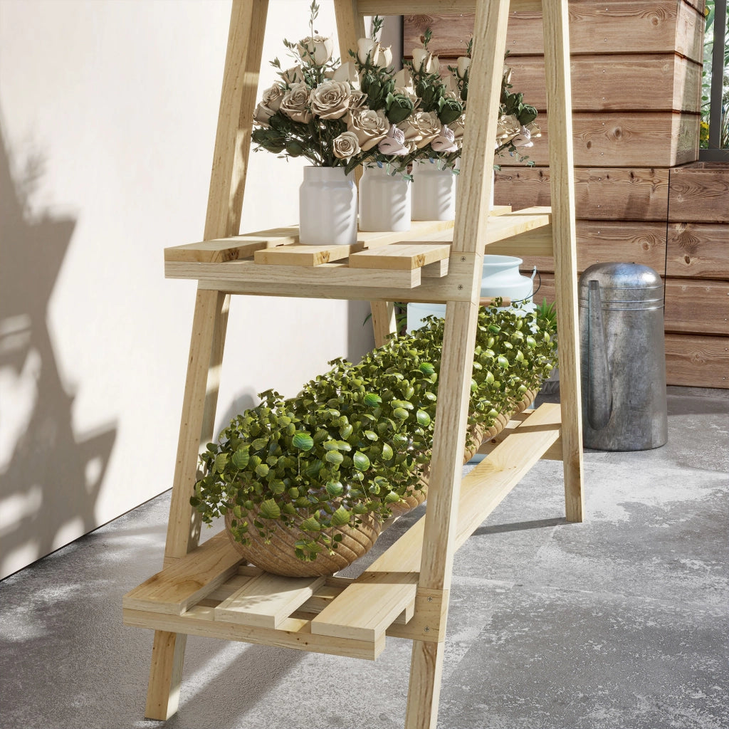 Portapiante Verticale 3 Livelli 100x36x112 cm a Doghe in Abete Color Legno