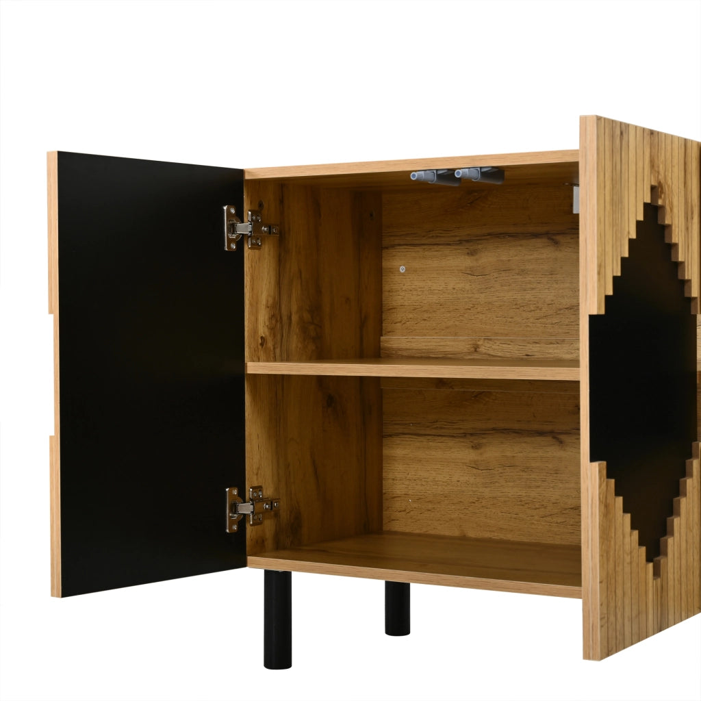 Credenza e madia con 4 ante push-open e 4 vani, per soggiorno, in MDF e truciolare, naturale nero, 140 × 40 × 70 cm