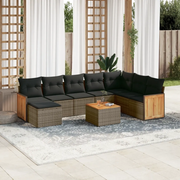 Set Divano da Giardino 9 pz con Cuscini Grigio in Polyrattan 3227936