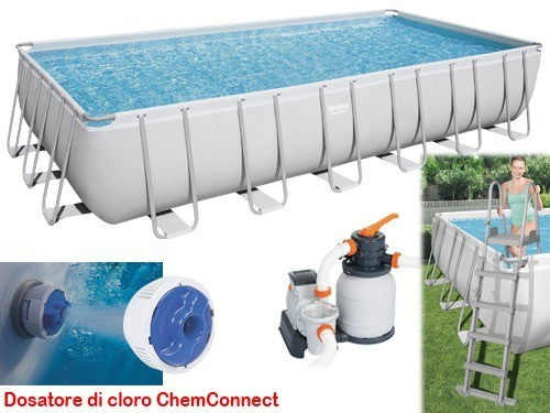 PISCINA RETTANGOLARE FUORI TERRA POWER STEEL BESTWAY 732x366xH132 -56475 + POMPA, DOSATORE, SCALETTA E TELO