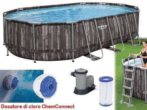 PISCINA OVALE FUORI TERRA STEEL SIMIL LEGNO BESTWAY 610x366xH122 -5611R