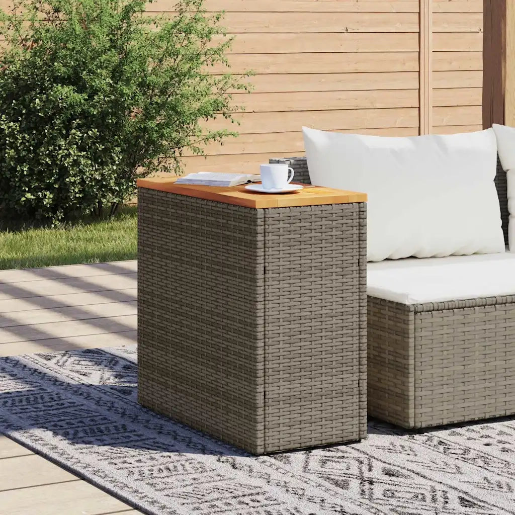 Tavolino Giardino | Tavolino da esterno Piano in Legno Grigio 58x27,5x55cm Polyrattan