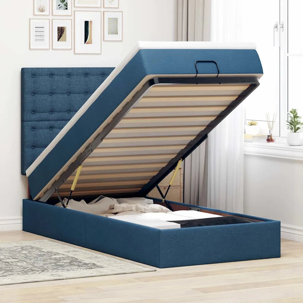 Struttura Letto Pouf con Materasso Blu 80x200 cm in Tessuto 3314133