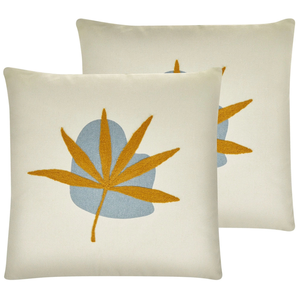 Set di 2 cuscini decorativi motivo foglia ricamata arancione 45 x 45 cm