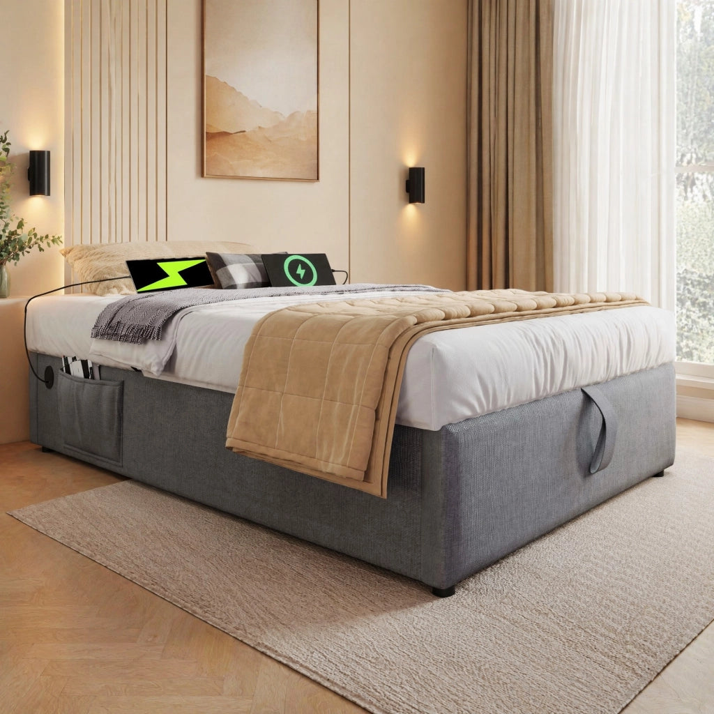 LETTO Contenitore 90x190 cm Grigio con USB e Type-C