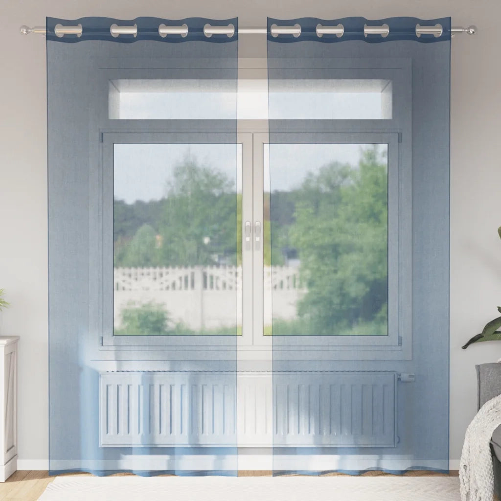 vidaXL Tende in Voile con Occhielli 2 pz Blu Reale
