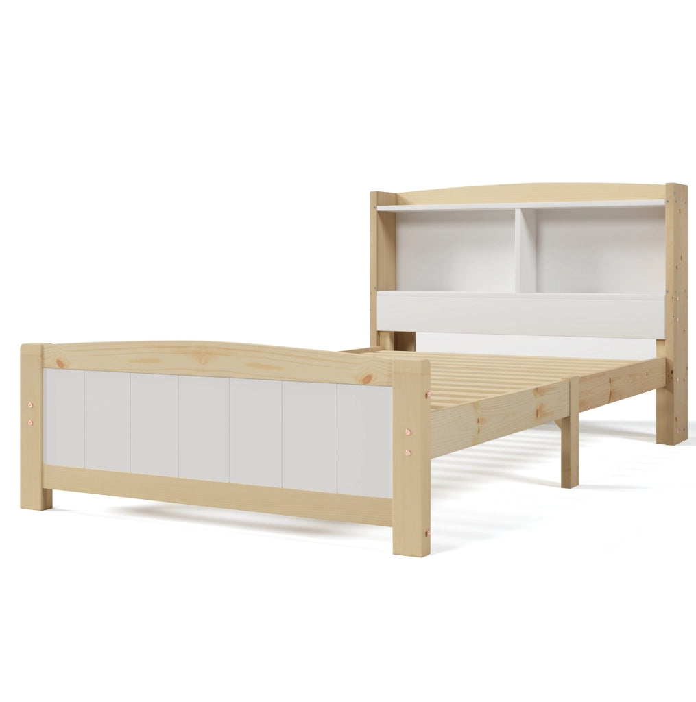 Letto singolo 90x200 cm; testiera contenitore; legno; bianco (Senza materasso)