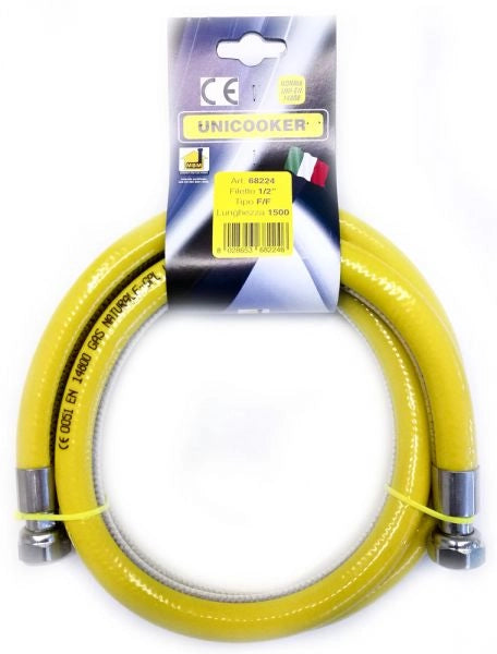 Tubo flessibile gas cucina 1,5 mt 1/2" EN 14800 UNICOOKER F/F CE EN 14800 L 150 cm