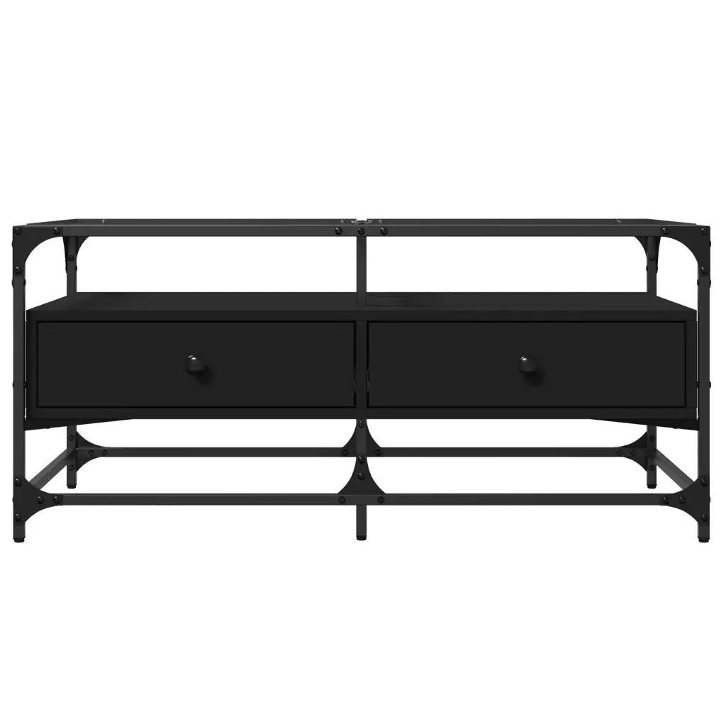 Tavolino con Piano in Vetro Nero 98,5x50x45 cm Acciaio 846044