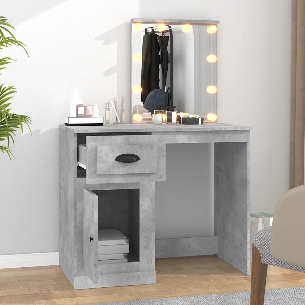 Toeletta | Tavolo da Trucco con LED Grigio Cemento 90x50x132,5 Legno Multistrato