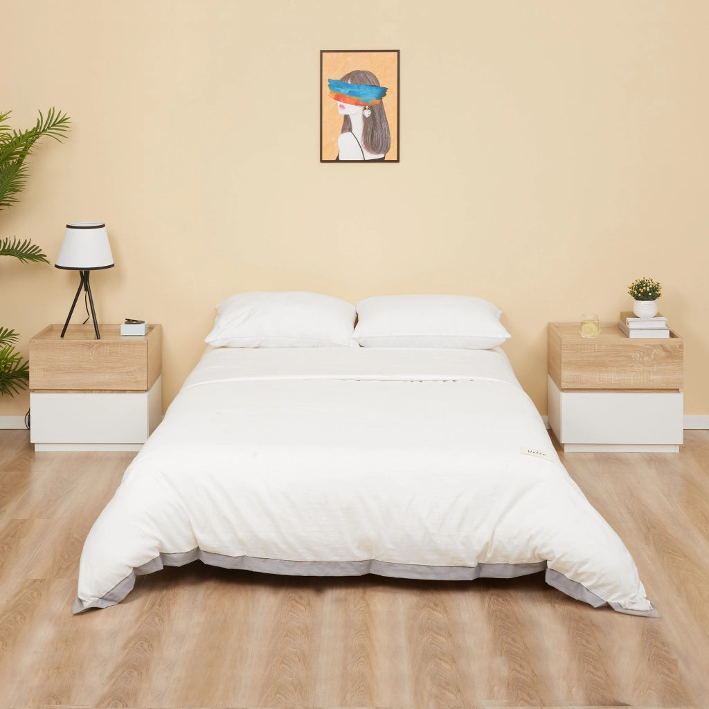 Comodino con 2 Cassetti ¨C Zephmum ¨C Bianco e Legno 50x40x47.5cm