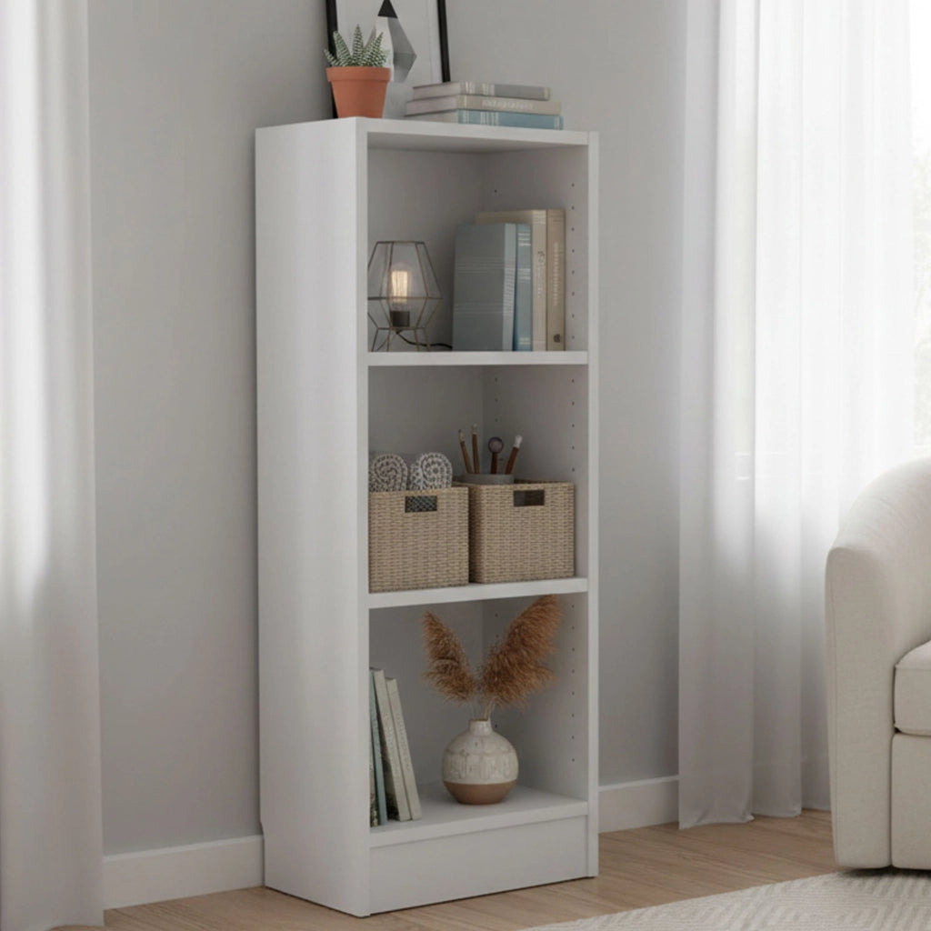 Libreria a tre Alcesti, colore bianco, cm 40 x 107 x 26
