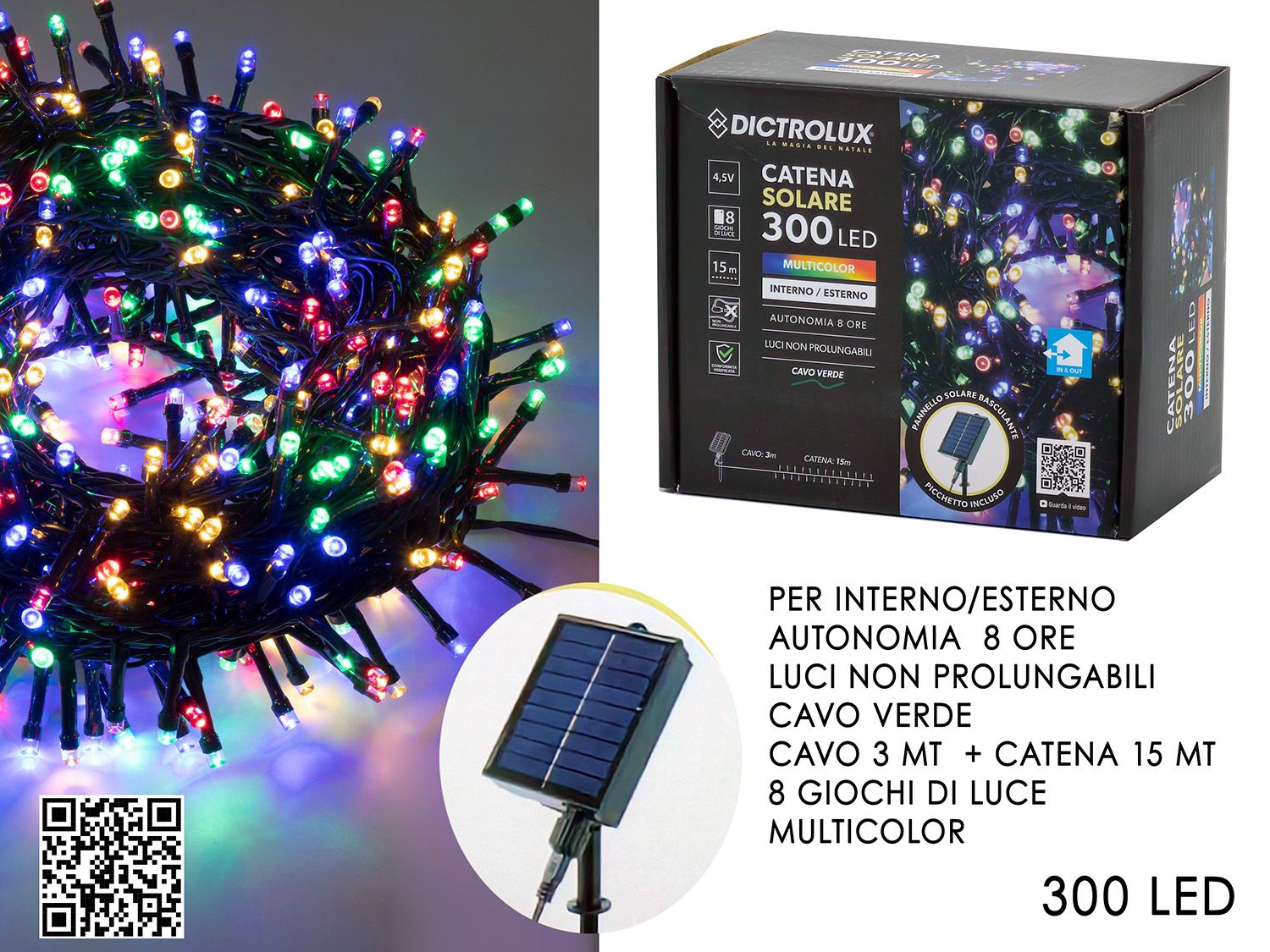 GHIRLANDA 300 LED SOLARI PER ESTERNO LED: MULTICOLOR
