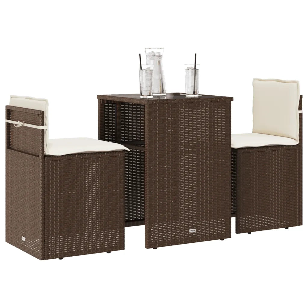 Set Bistr¨° 3 pz | Set Salotto da Giardino con Cuscini Marrone in Polyrattan