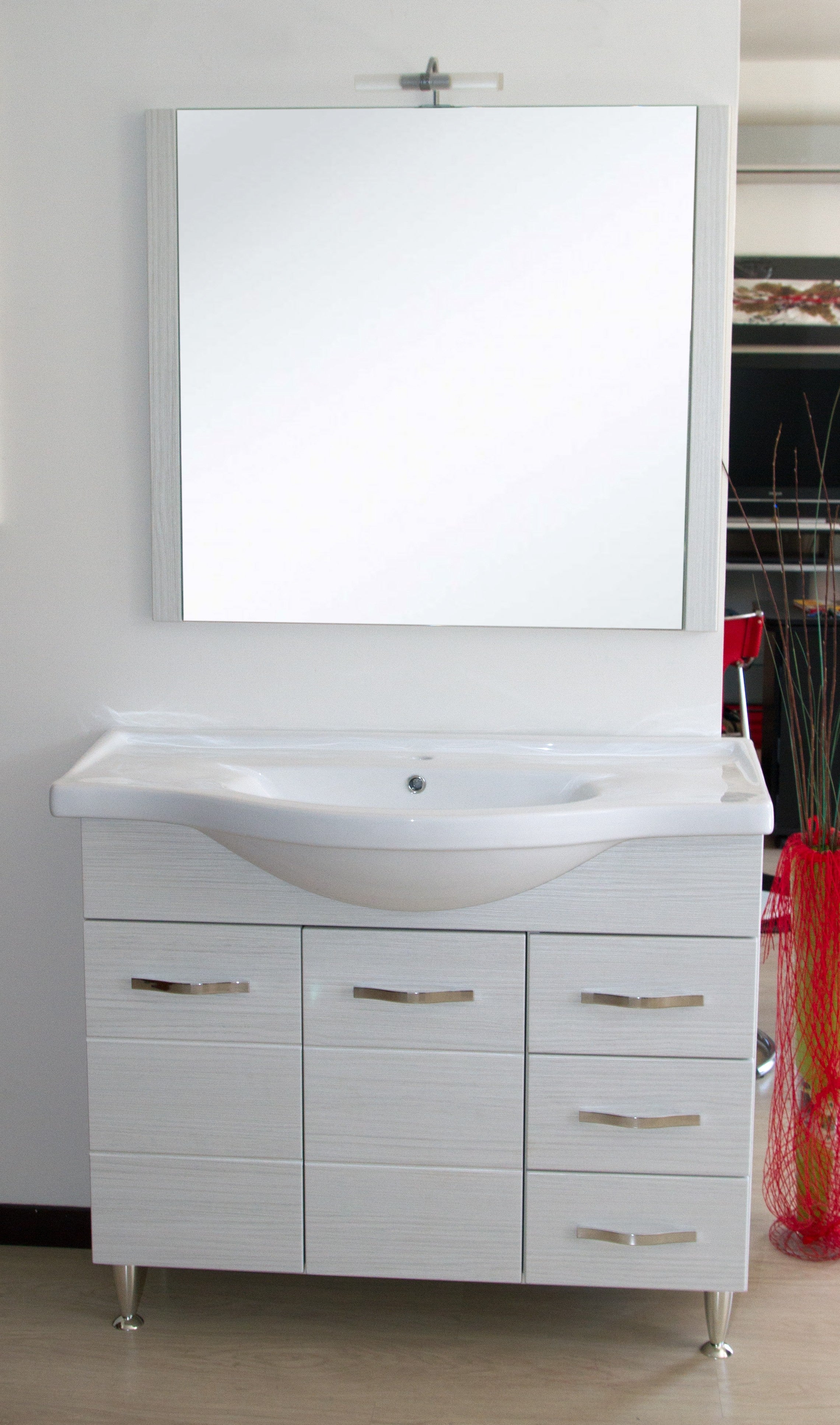 MOBILE BAGNO ANTONELLA LAVABO E SPECCHIO BASE 100X35X87H SPECCHIO 90X80H BIANCO