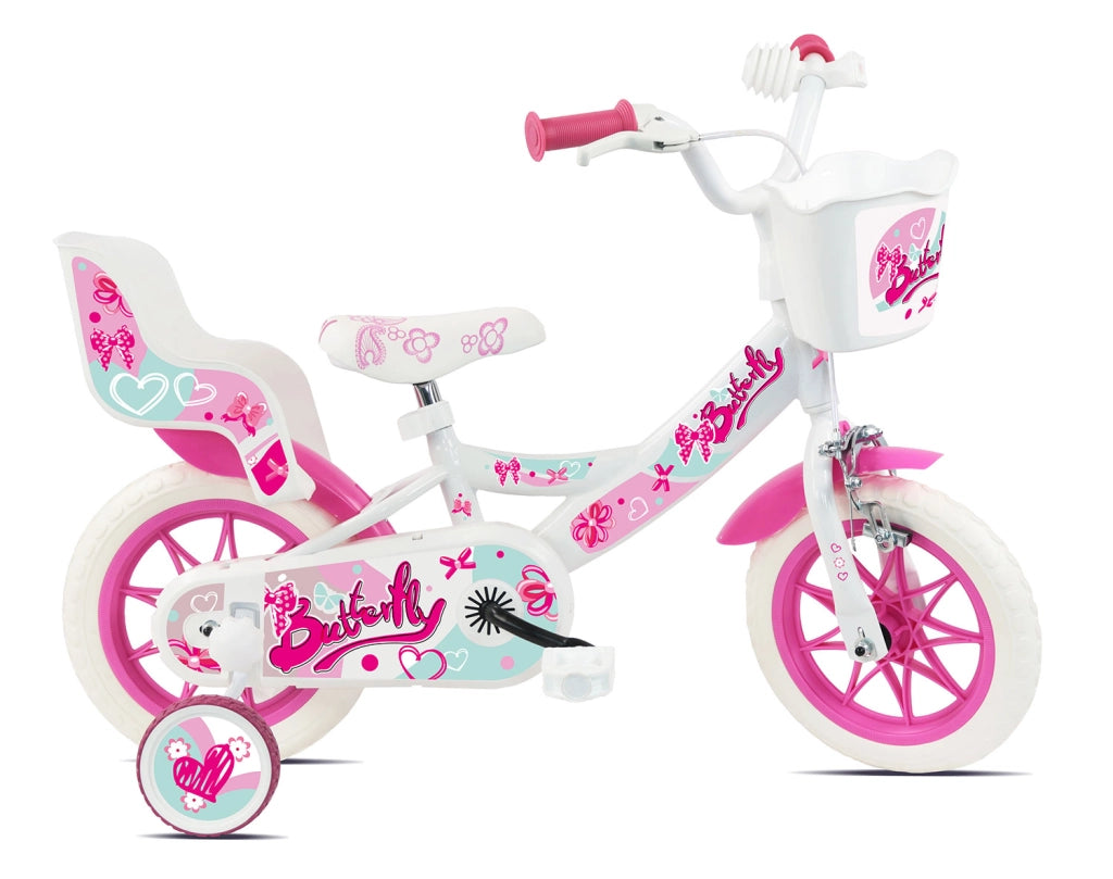 Bicicletta per Bambine 12" Butterfly Freno Caliper e Stabilizzatori in Acciaio Hi-Ten Rosa