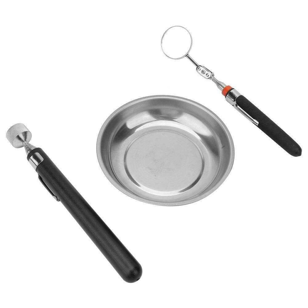 Trade Shop - Vassoio Vaschetta Piatto Magnetico Con Calamita E Specchietto Telescopico 3pz -