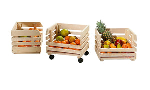PORTA FRUTTA FRUITS CON RUOTE E CASSETTE AMOBIVILI 37x30x80H PINO MASSELLO NATURALE INTER LINK