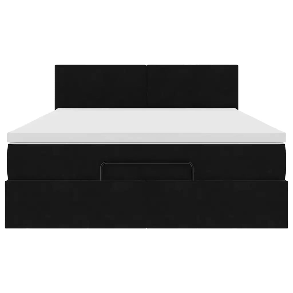 Struttura Letto Pouf con Materasso Nero 140x200 cm in Velluto 3311707