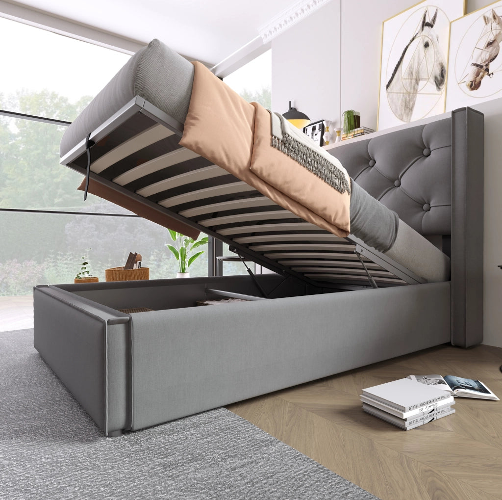 Letto singolo imbottito contenitore 90x200 cm grigio