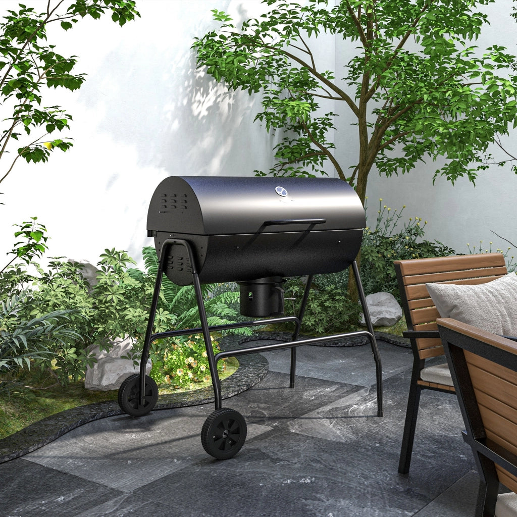Grill Barbecue Smoker con Coperchio Termometro e Ruote ¨C Zephmum ¨C 95x71.5x102 cm Nero