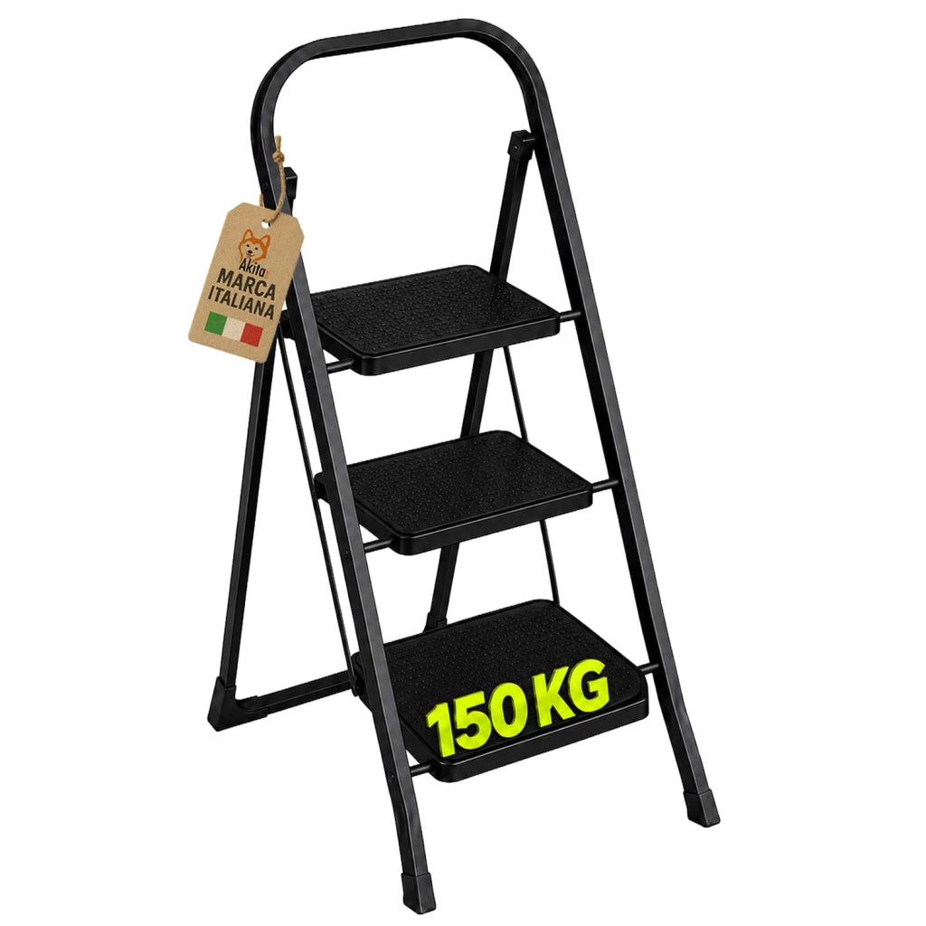 Akitaink Scaletta 3 Gradini Nera Acciaio Antiscivolo 150 Kg