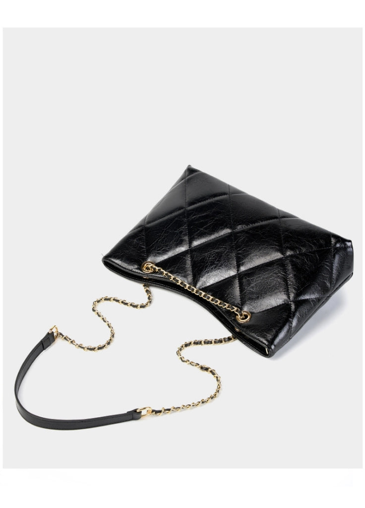 Borsa a tracolla da donna in vera pelle, colore nero.