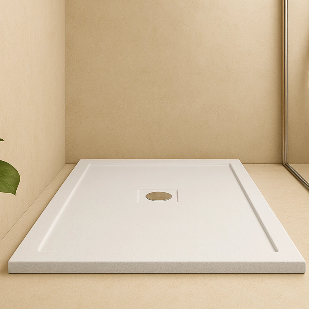 Piatto doccia cemento effetto pietra 80 x 100 cm spessore 4,8 cm antiscivolo *** colore- bianco, confezione 1